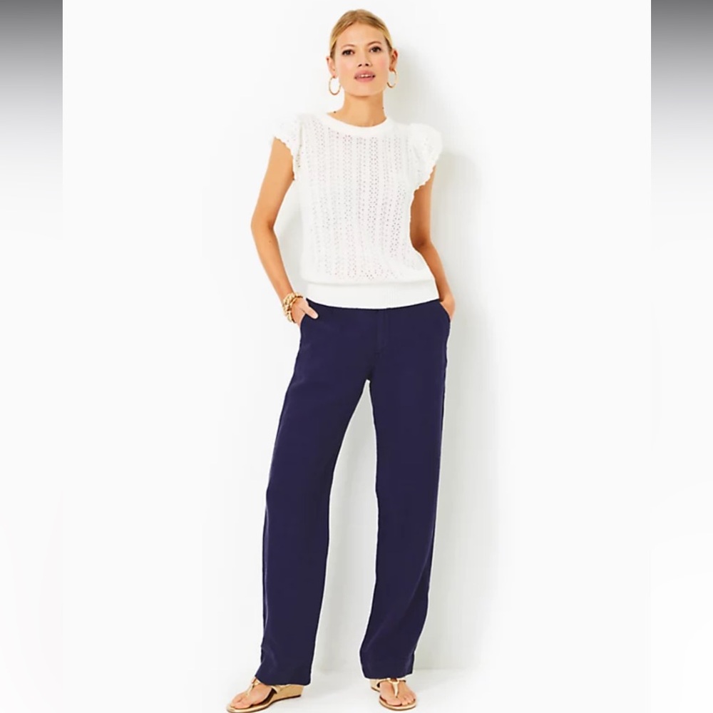Lilly Pulitzer Breeta Linen Trouser, True Navy, 6